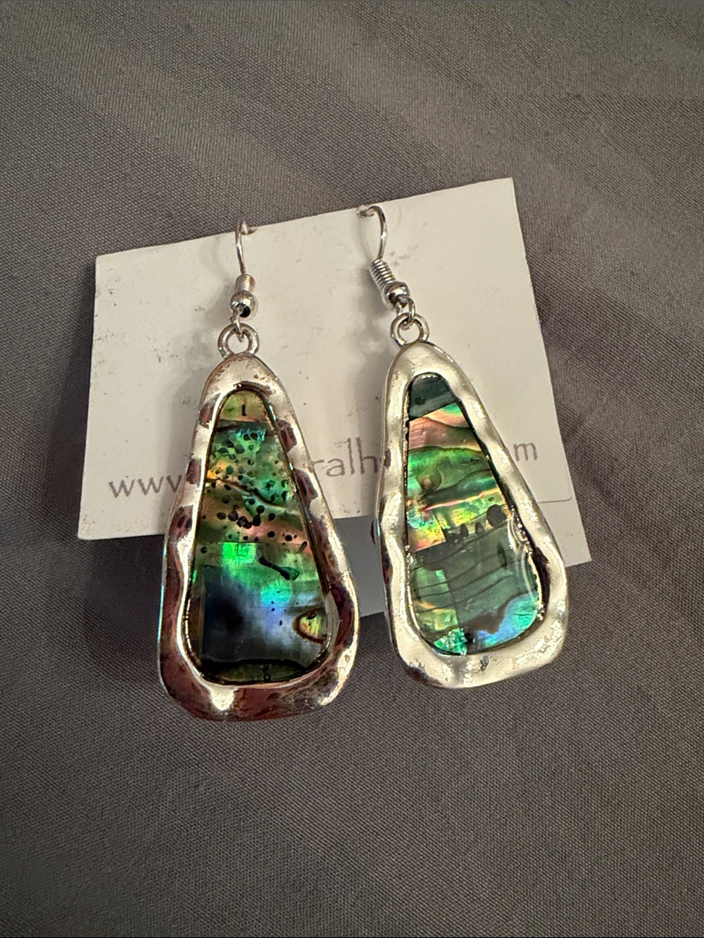 Abalone Shell Teardrop Dangle Earrings - Green Iridescent